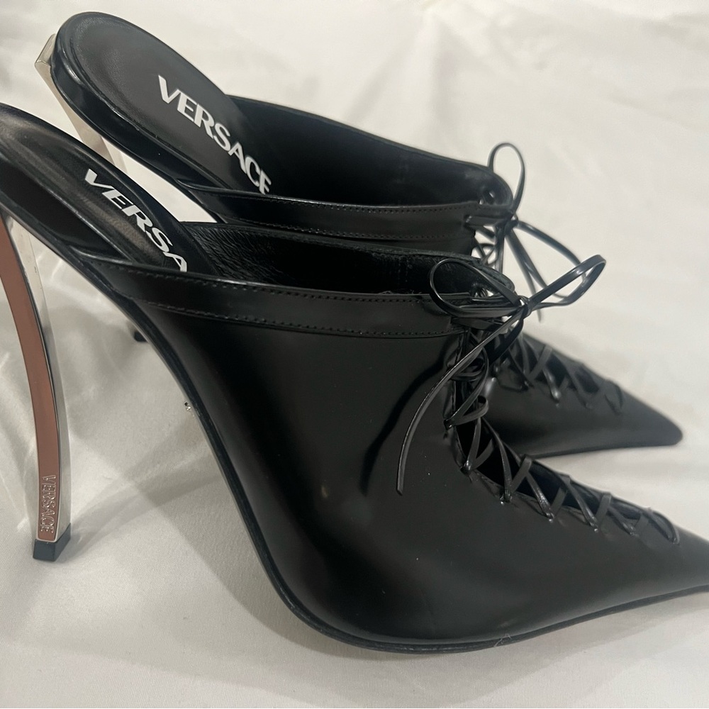 Versace Black Lace-Up Stiletto Heels